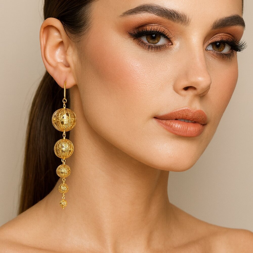 Gold Tone Filigree 4.5” Dangle Drop Earrings‎ NWOT